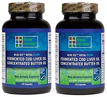 BLUE ICE Royal Butter Oil/Fermented Cod Liver Oil Blend 120 CAPSULES (Pack of 2)
