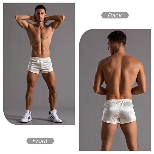 Akkad Kuti Cueca boxer masculina de cetim de seda 7,6 cm com costura interna e calcinha de pijama se