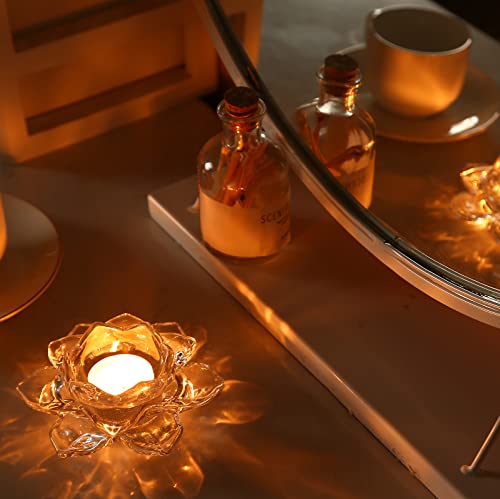 Goldeal 5" Inch Crystal Lotus Candle Tealight Holders Decorative,Votive Candle Holders Bulk,Clear Glass Candle Holder For Romantic Candle,Dinners,Wedding,Bathroom.(4 Pcs) #TOP5