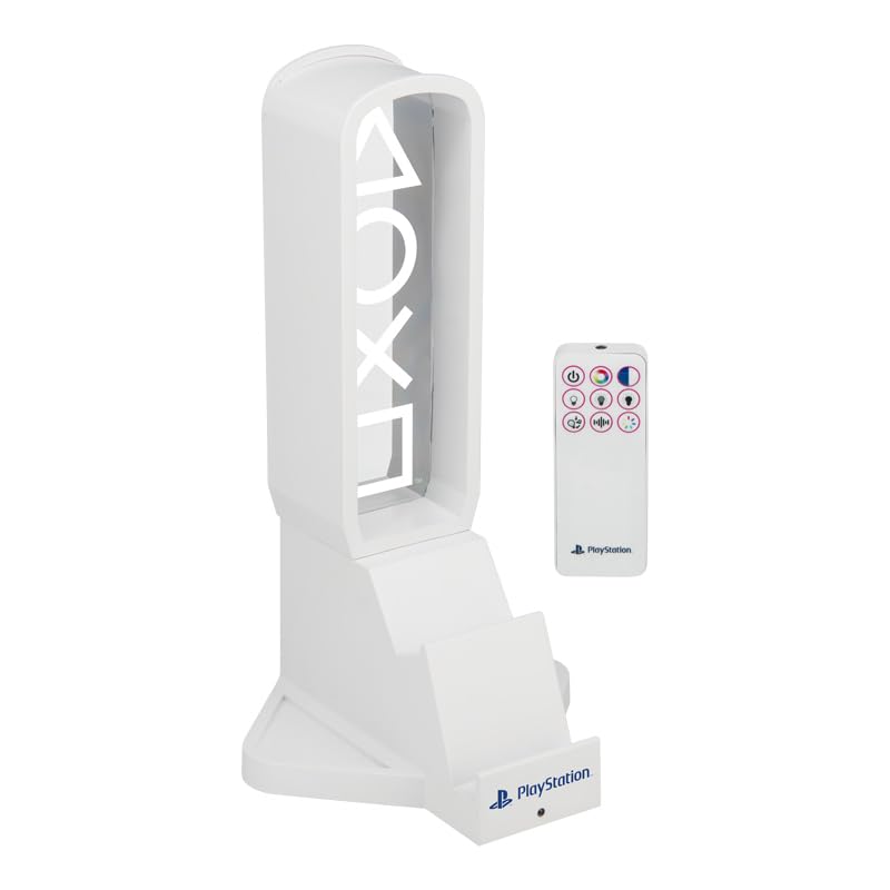 Paladone PlayStation 3-in-1-Kopfhörerständer und Tech-Ladestation mit Controller-Halterung und 2 USB-C-Anschlüssen, RGB-Farbwechsel-Lichtpanel, offiziell Lizenziertes Geschenk für Gamer