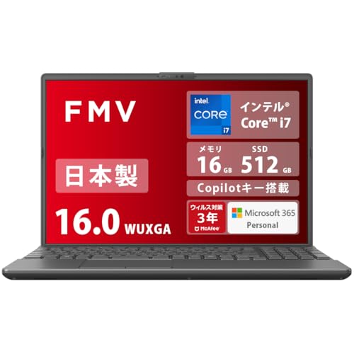 富士通 ノートパソコン 日本製 FMV Note A WA3-K3 (MS 365 Personal/Copilotキー搭載/顔認証対応/Win 11/16.0型/Core i7/16GB/SSD 512GB/BDXL対応 Blu-ray Discドライブ