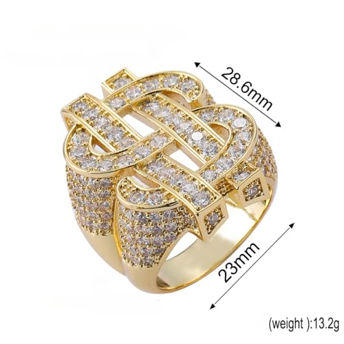 14K Gold Hollowed Dollar Sign Moissanite Rings, Bold Hip-Hop Style, Luxury Men's Ring, Ideal for Bold Fashion Statements2