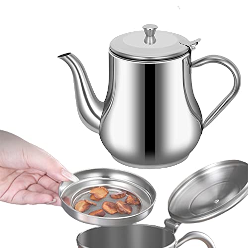 Olla de filtro de aceite de acero inoxidable, olla de almacenamiento de aceite de acero inoxidable con filtro, dispensador de aceite con colador extraíble, tetera, hervidor de aceite, utensilios de