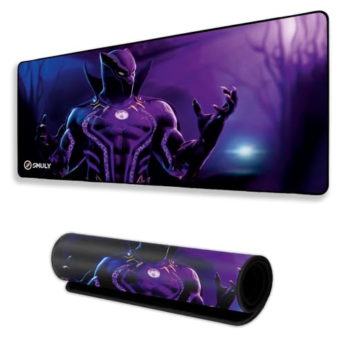 Image of Purple Superhero Gaming Mouse Pad, Large Desk Mat 58.5 x 28 cm, Extended Washable Mousepad, Desk Pad, 2mm Thick Non-Slip Rubber Base, Stitched Edges, Smooth Surface (Violet /Black)