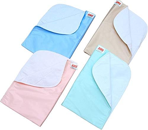 4 Pack 100% Cotton Washable Bed Pads/Reusable Incontinence Underpads 18x24 - Blue, Green, Tan and Pink - Ideal for Children and Adults Incontinence Protection/Cloth Chucks Bed Pads Washable