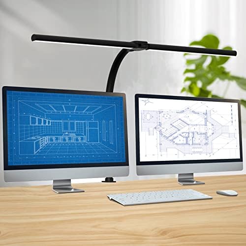 Mostorlit Double Head LED Desk Lamp, Eye Care 5 Color Modes and Dimmable Architect Tall Table Lamps with Clamp, 24W Super Bright Workbench Office Lighting for Monitor Studio Reading