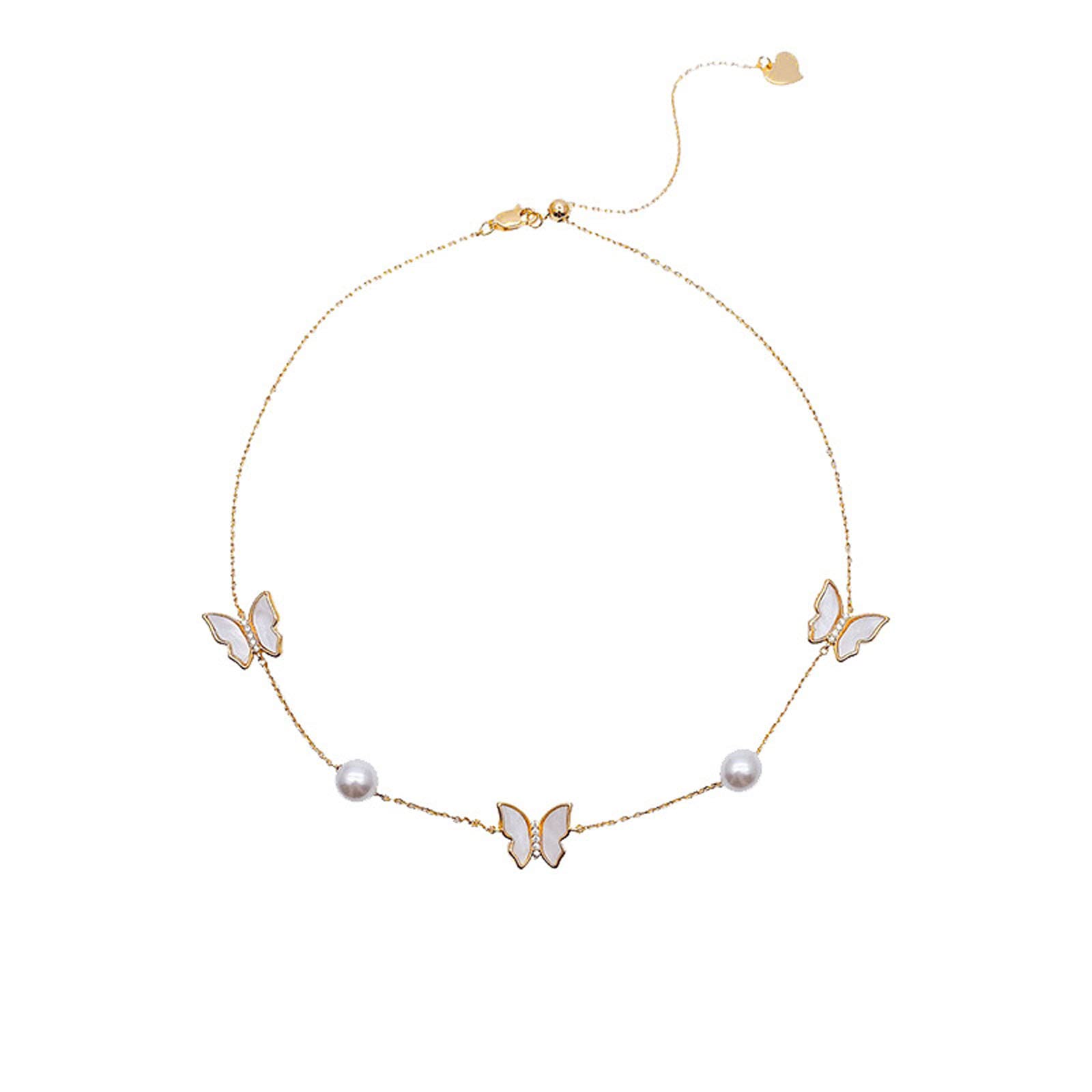 Collier papillon diamant perle pour femme avec chaîne de clavicule tendance