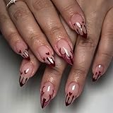 24pcs Halloween Press on Nails Medium Almond Fake Nails with Bat Blood Drop Designs Bloody False Nail Halloween Artificial Nail Kit Full Cover Glossy Glue on Nails for Women Manicure DIY