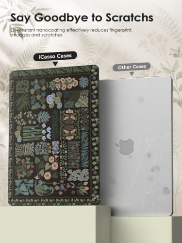 Image of iCasso MacBook Air 15 inch Case 2026 2025-2023 M5 M4 M3 M2 Model A3448 A3241 A3114 A2941,Slim Botanical Nature Hard Shell Case for Mac Air 15.3 inch, Keyboard Cover + Screen Flim,Black