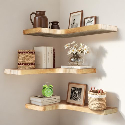 jubilander Floating Corner Shelves Set of 3, Solid Wood Picture