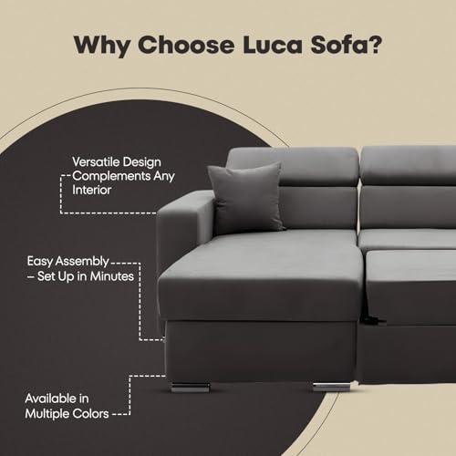 GNVerse™ Premium Luca Corner Sofa Bed With Storage Space| 2-3 Seater Grey Lounge Sofa Couch| Universal Long-Lasting Furniture For Living Room| Luxurious Design Space Saving L-Shape Corner Sofa Bed| - Image 5