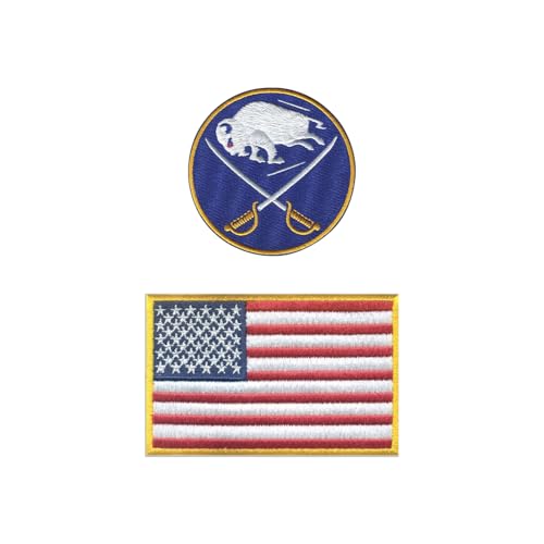HEDiGEAR Official Licensed Buffalo Sabres NHL Team Hook & Loop Patches (Medium) Embroidered Patch Set with USA Flag – 2 Pack