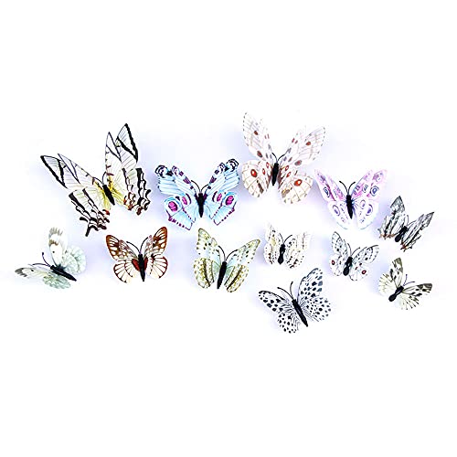 ANCLLO 24 pegatinas de pared de mariposa 3D de varios tamaños de simulación de mariposas para decoración de fiestas, oficina, hogar y habitación, color blanco