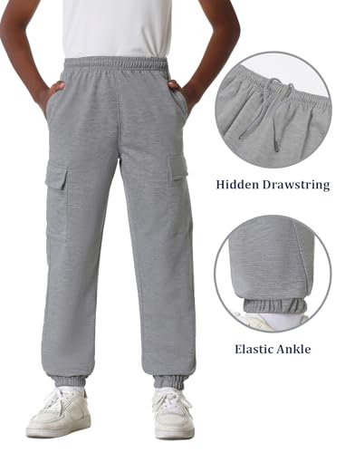 EXARUS 3 Pack Boys Cargo Sweatpants Drawstring with Pockets Sweat Pants Causal Kids Boy Jogger 6-14Y4