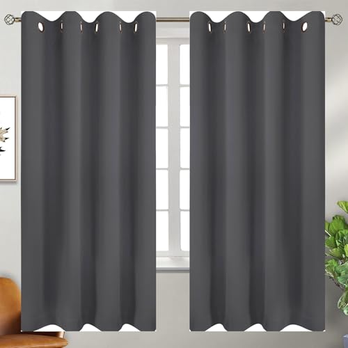 Pencil Pleat Blackout Curtains 250 x 220 cm Thermal Insulated Material Blackout Curtains Bedroom Super Soft 2 Panels for Bedroom Living Room, Dark Grey