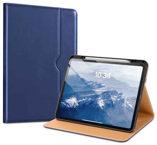 VIKESI Case for iPad Pro 13-inch M5 or M4 Released in 2025 or 2024 Leather Stand Cover with Apple Pencil Holder Auto Wake/Sleep Multiple Viewing Angles Built in Hand Strap & Pocket Navy Blue
