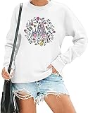 SFHFY Magic Kingdom Sweatshirt Women Magical Castle Graphic Pullover Shirts Family Vacation Casual Long Sleeve Tops White