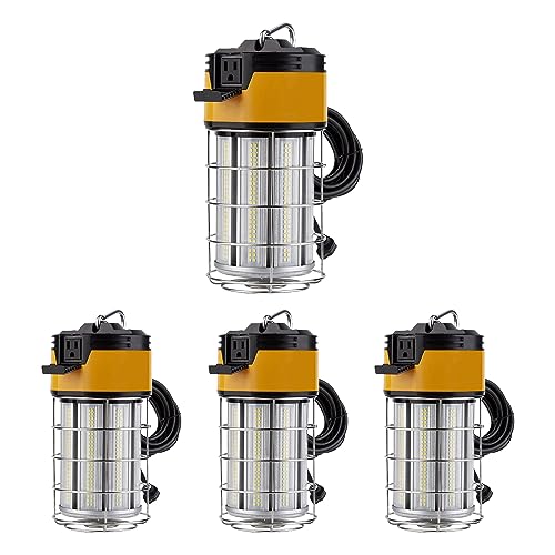 LEDMyplace 100W LED Temporary Work Light, 6500K Daylight White, 12000 Lumens, 5ft Cord US Plug, IP64 Waterproof, ETL & DLC Listed, Outdoor Construction Lights with Hook, Job Site Lighting, Pack of 4
