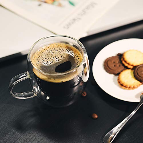 image for MEWAY 8oz Coffee Mugs, Set of 8, Clear Glass Double Wall Cup with hand