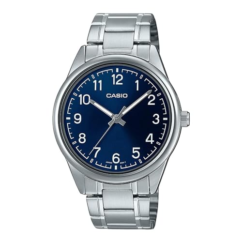 Casio Relógio masculino analógico com mostrador azul - MTP-V005D-2B4UDF, prata, pulseira, Prata, pul