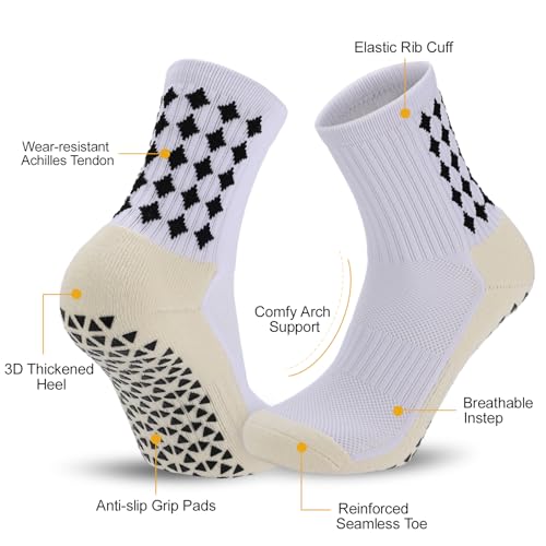 Ultrafun 5 Pairs Mens Grip Soccer Socks Non Slip Cushioned Crew Football Sports Socks3