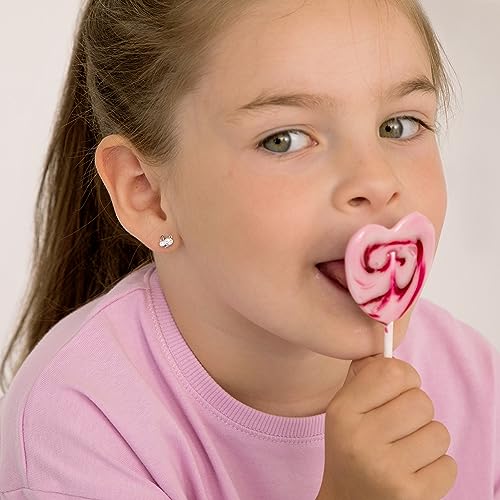 925 Sterling Silver Clear Cubic Zirconia Bunny Rabbit Safety Screw Back Earrings for Toddlers and Little Girls - Petite Studded Fun Animal Inspired Everyday Accessory2