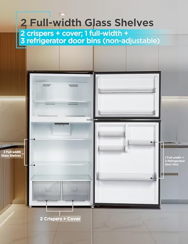 Image of BLACK+DECKER 24 Cu. Ft. Top Mount Refrigerator with Freezer, 2 Door Refrigerator with Top Freezer and Adjustable Temperature Control, Full Size Kitchen Refrigerator, BR2400JB, Black