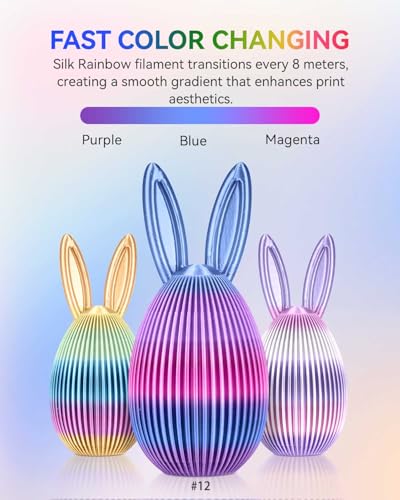 Image of JAYO Silk Rainbow PLA Filament 1.75mm 1.1kg, Multicolor Gradient Shiny PLA, Color Changes Every 8 Meters in Blue-Purple-Magenta, High Gloss Smooth Finish, Fits for Most FDM 3D Printers
