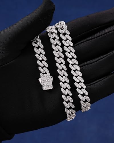 Image of Iced Classic Spring Clasps 9mm Cuban Link Chain Necklace /Bracelet, Everlasting Shine 14k Gold /Silver Plated Diamond Choker, Prong-Setting 5A Cubic Zirconia Hip Hop Jewelry For Men Women with Gift Box