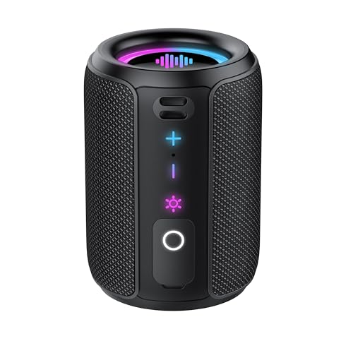 Altavoz Bluetooth Potente 5.4, 10W Pequeño Portatil Altavoz Bluetooth, Luces LED de Colores Inteligentes, 360° Sonido Estéreo TWS, 10H de Reproducción, Impermeable IPX7, para Exterior/Viajes/Fiestas