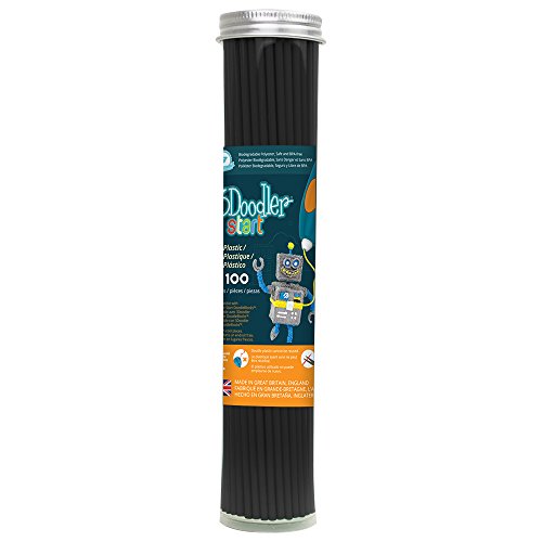 3Doodler Start 3D Printing Filament Refill Tube (X100 Strands, Over 830'. of Extruded Plastics!) - Charcoal Black, Compatible with Start 3D Pen for Kids