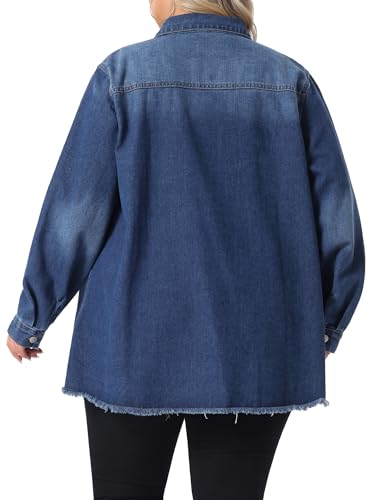 Agnes Orinda Women's Plus Size Denim Shirts Casual Long Sleeve Button Down Long Distressed Denim Jacket4