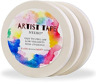Artist Tape for Drafting Art, Neeho 3 Pack Acid-Free White Masking Tape for Watercolor Painting Canvas Framing, 0.6inch Wide 540FT Long Total
