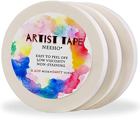 Neeho Artist Tape for Drafting Art, 3 Pack Acid-Free White Masking Tape for Watercolor Painting Canvas Framing, 0.6inch Wide 540FT Long Total