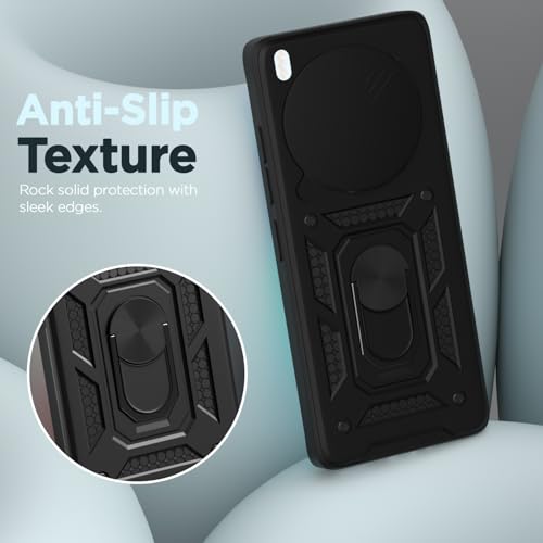 Image of Pikkme Back Cover for Vivo X300 5G | 360 Protection Case | Sliding Camera Shield Cover & Ring Holder Stand D10 Tough Armor Bumper Case (Black)