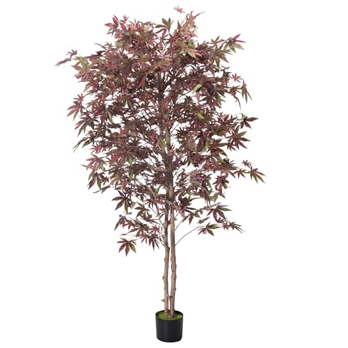 Aphighjoy 5Ft Artificial Maple Tree, Faux Purple Green Japanese Acer Palmatum for Indoor, Fake...