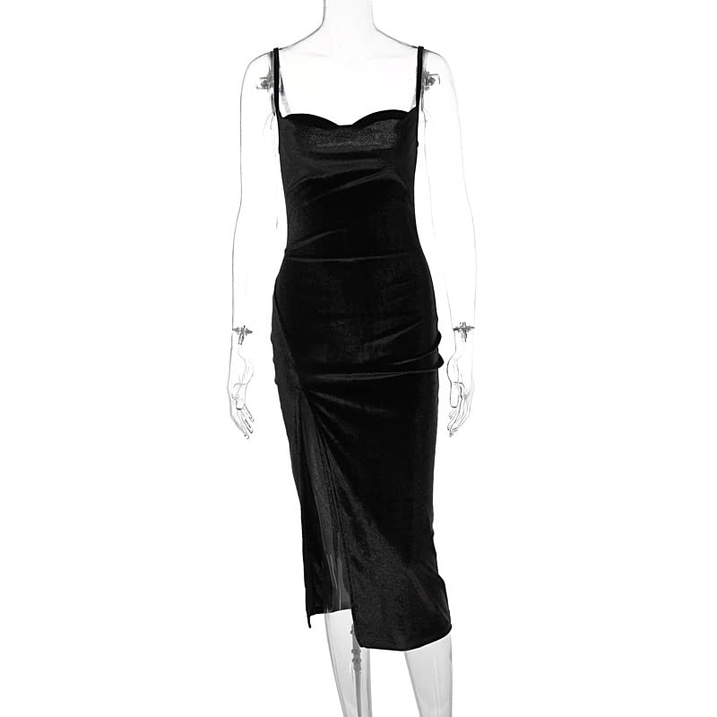 TICBRY Women's Sexy Velvet Spaghetti Straps Drawstring Bodycon Party Club Dress4