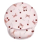 Seorsok Retro Ribbon Bow Cherry Mouse Pad with Gel Wrist Support Mouse Pad,Ergonomic Aesthetic,Comfort Mousepad for Office Work Computer,Pain Relief Mousepad with Non-Slip Silicone Base,Pink