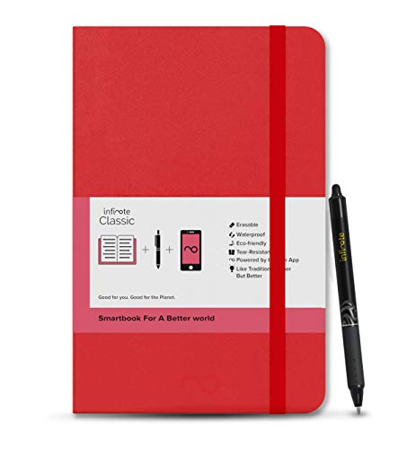 Image of Infinote Classic Reusable Stone Paper Smart Notebook - Includes 1 Erasable Pen (Large 13 * 21 cm, with 120 Pages | 60 Sheets | 120 Sides, Scarlet Red)