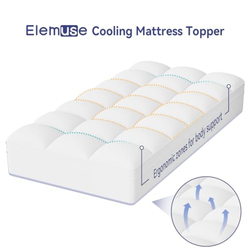 Image of ELEMUSE Cooling Twin XL Mattress Topper for College Dorm, Thick Extra Long Twin Mattress Pad Cover, Plush Breathable Pillowtop with 8-21 Inch Deep Pocket, Overfilled 3D Snow Down Alternative Filling | College dorm room essential for girls&guys, overfilled filling adds plush comfort, deep pocket design fits twin xl mattresses