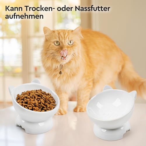 Futternapf Katze,2 Stück Katzennapf Aus Keramik Erhöhter Zervixschutz-Katzennapf Futternapf Katze Erhöht Fressnäpfe Katzen Doppel