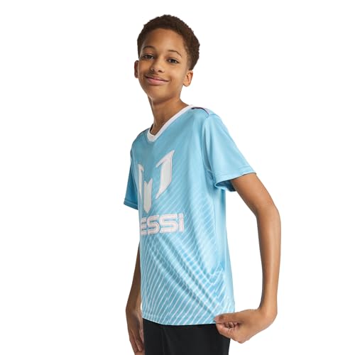 Image of Messi Boys' Lifestyle Short Sleeve Top, Loose-fit V-Neck Shirt with Logo