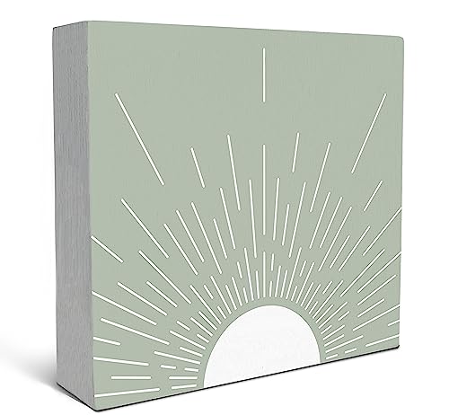 Image of SRADMO Boho Sun Sunrise Sunshine Sage Green Wood Box Sign Desk Decor,Boho Mid Century Modern Wooden Block Box Sign Decoration For Home Kids Room Nursery Playroom Classroom Wall Shelf Table Decor