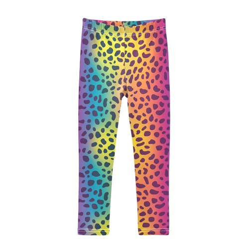 Rainbow Animal Skin Print Girls Casual Leggings for Kids Printed Long Pant Bottoms Stretch and Soft