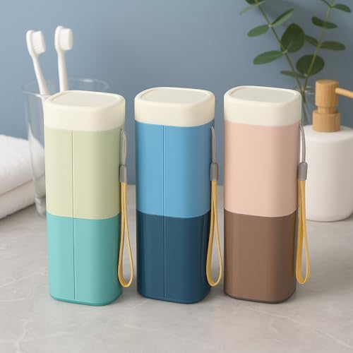 Image of Shopiable Store Plastic Travel Toothbrush Case Multifunctional Toothpaste Container Portable Business Trips Wash Cup Holder Organizer Towel Storage Box For Traveling,Camping,Business Trip School(2)