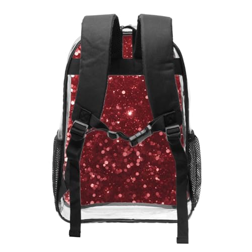 Red Glitter Print Transparent Backpack PVC Bag Spacious Compartments Men Women Trip And Daily Use2
