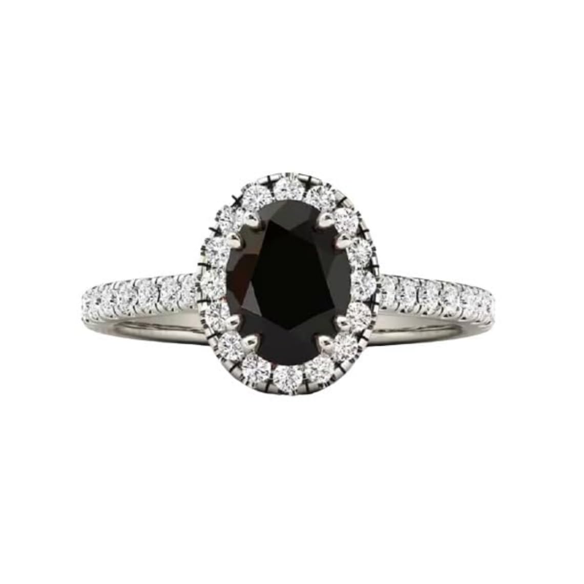 1CT-3CT Oval Cut Halo Engagement Ring Black Onyx Handmade Anniversary Ring for Women Wedding Gifts for Her Black Diamond Ring 925 Silver/10K/14K/18K Solid Gold