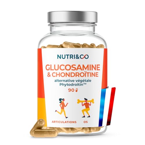 NUTRI & CO Glucosamine & Chondroïtine™ + Vitamine C - Soulagement des Articulations et Soutien Osseux - Haute absorption - 90 gélules Végan - Fabriquée en France