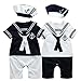 Geagodelia Pagliaccetto Neonato Estivo con Berretto Abito da Marinaio Bimbo 0-24 Mesi 2 Pezzi Cosplay Festa Tuta Neonato Maschio Tutina a Manica Corta (Blu, 0-12 Mesi)