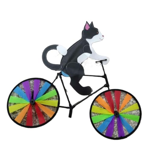 PetPhindU Wind Spinner Cartoon Cat Dog Bicycle Garden Stake Garden Wind Spinners Garden Windmill Spinners Bike Spinners for Garden Outdoor Courtyard Lawn Sandy Beach (Black,35.4 * 19.7 inch)